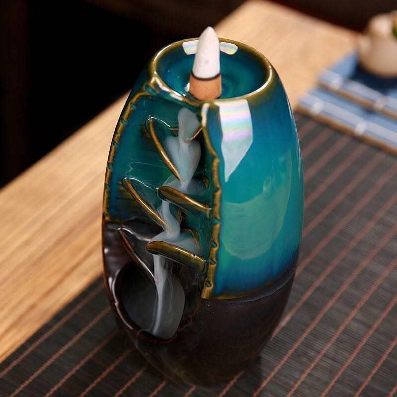 My Incense Waterfall Backflow Incense Burner with 100 Incense Cones - Ceramic Backflow Incense Holder for Relaxation & Meditation - Aromatherapy Home Decor Ornament image number 1