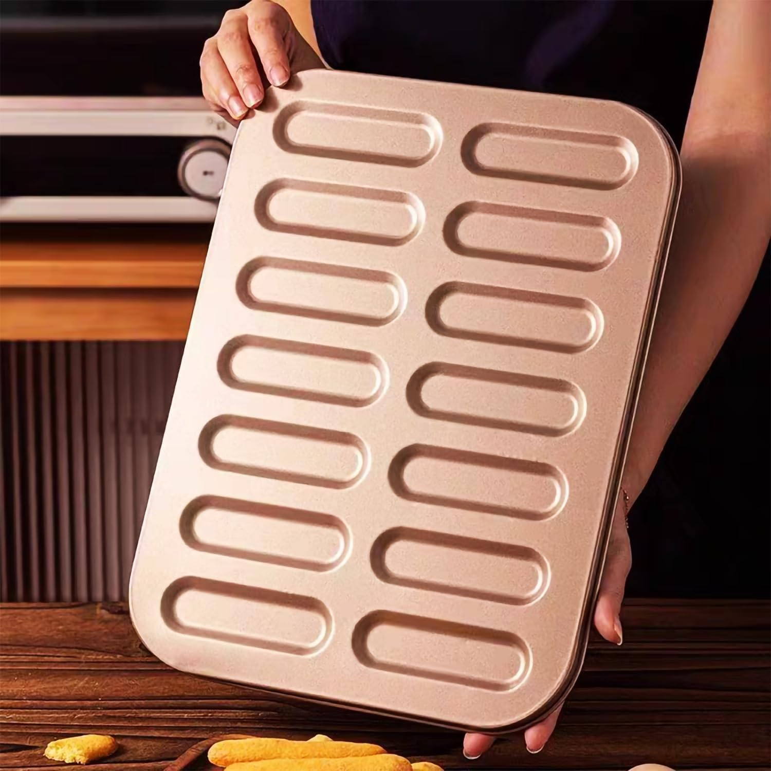 Non-Stick Baking Pan Carbon Steel Baking Mould (14 Cavity Eclair Baking Pan) image number 1