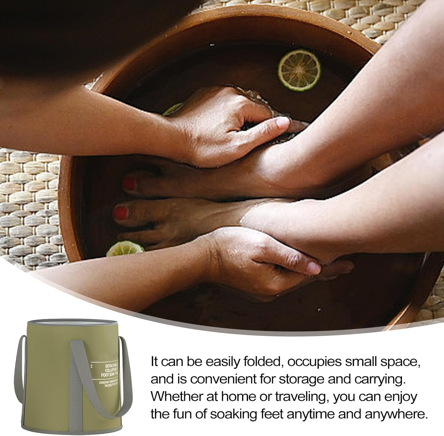 Portable Foot Bath | Foldable Feet Soaking Tub Foot Bath Basin | Portable Pedicure Foot Wash Basin with Handle for Foot Spa, Soak and Outdoor Camping Laundry Borato - Beige Without Lid image number 2