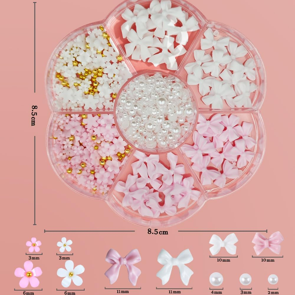 Nail Charms, Flower Nail Charms 3D Pink Bow Nail Art Decoration image number 2