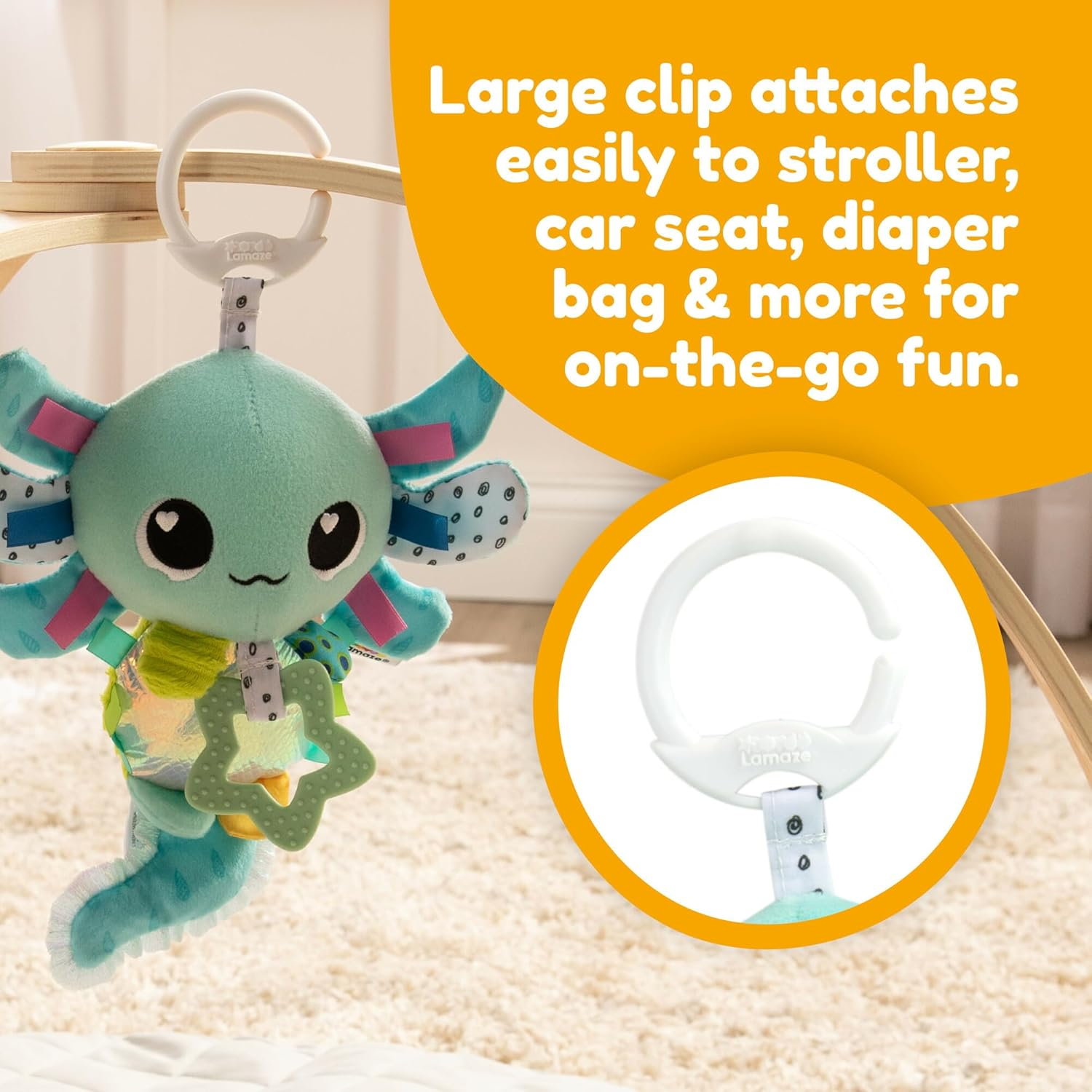 Lamaze Alise the Axolotl Clip & Go Baby Toy image number 4
