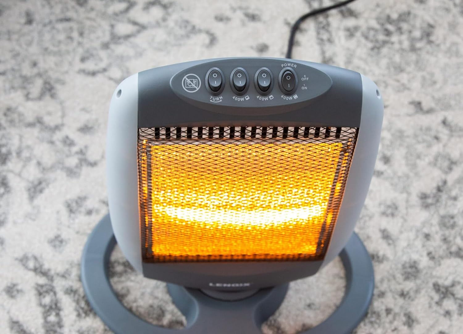 Lenoxx 1200W Halogen Heater: 3 Heat Settings, Wide Angle Oscillation, Tip-Over Protection, 3 Separate Halogen Tubes, Built-In Carry Handle, Household Essentials - Grey image number 3