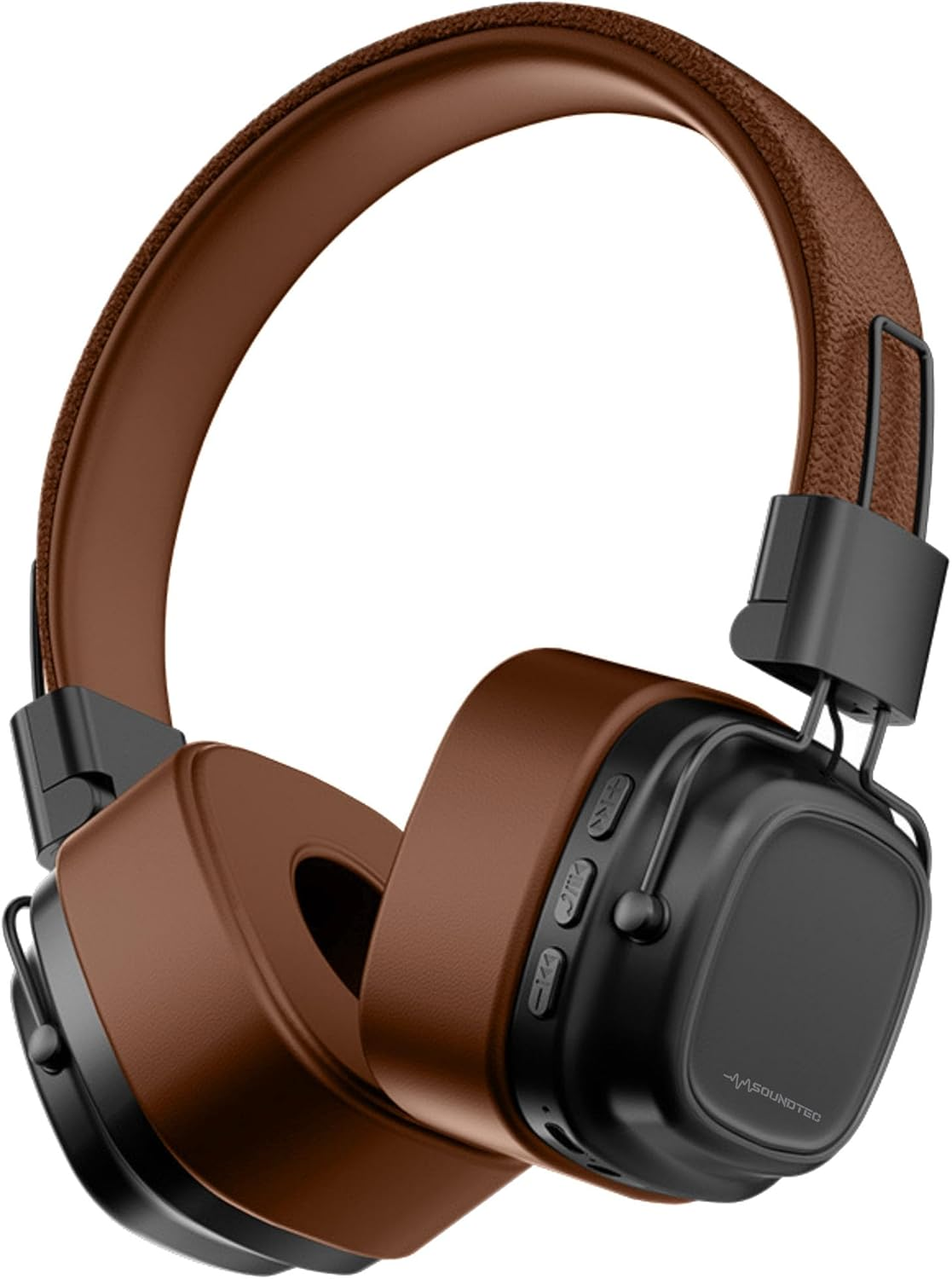 Soundtec by Laser Wireless On-Ear Headphones &ndash; Brown | Bluetooth 5.4, Foldable, 10H Playtime, AUX & Micro SD Support, Built-In Mic, USB-C, Retro Leather Style &ndash; HP-ST15BW image number 3