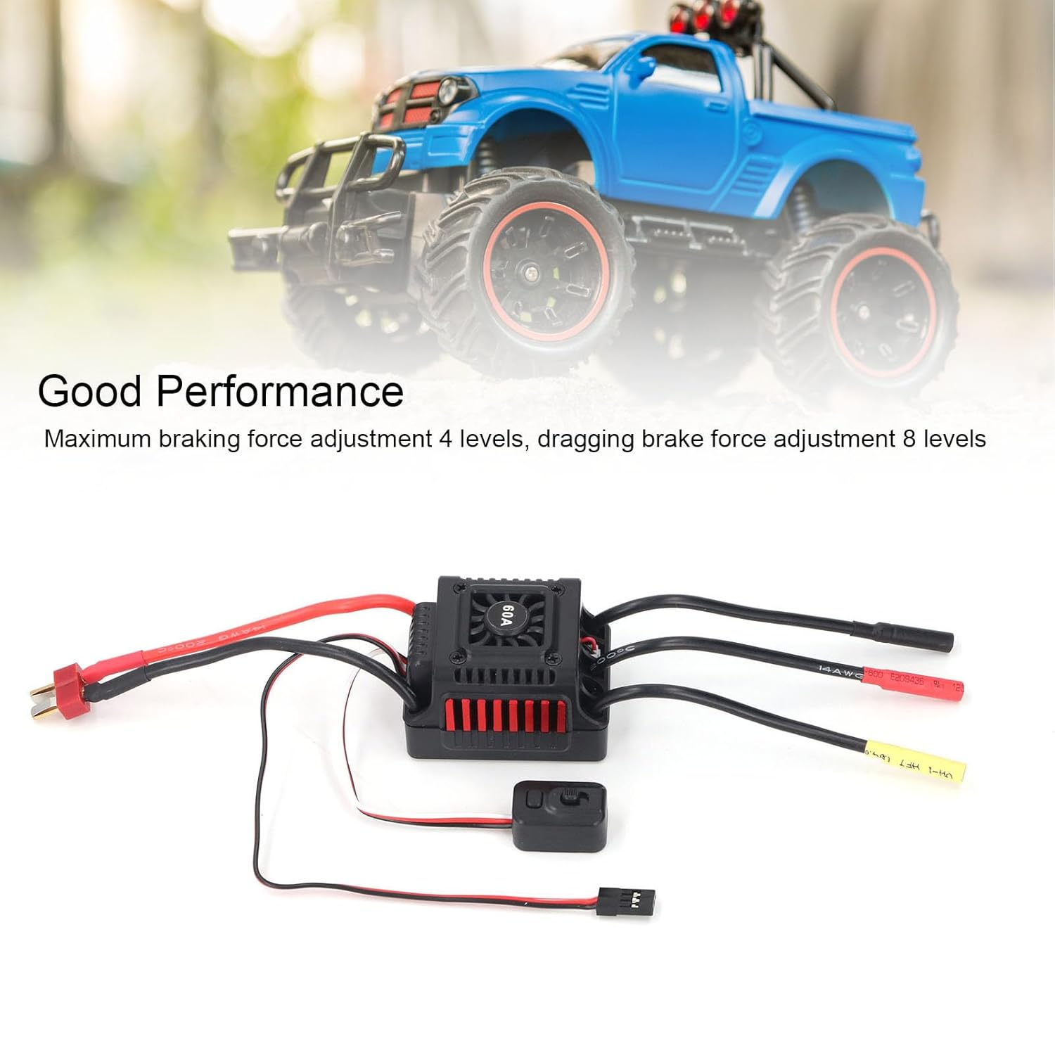60A Brushless ESC Waterproof Electric Speed Controller, Aluminium Alloyrc Brushless Motor ESC for 1/10 RC off Road, Buggy, for Modification Enthusiasts image number 2