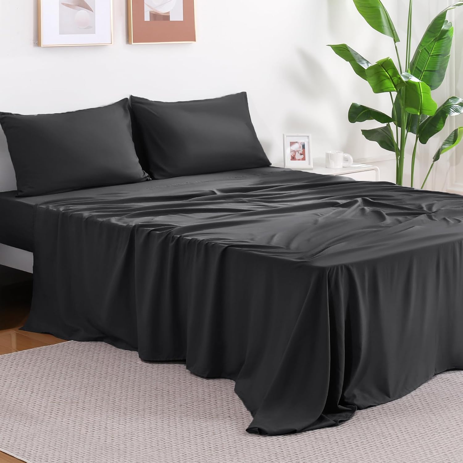 Elegear Bedding Queen Sheet Set &ndash; 4 Piece Bed Sheets for Queen Size Bed, Soft and Breathable Microfiber, Includes 1 Fitted Sheet, 1 Flat Sheet and 2 Pillowcases (Dark Grey)