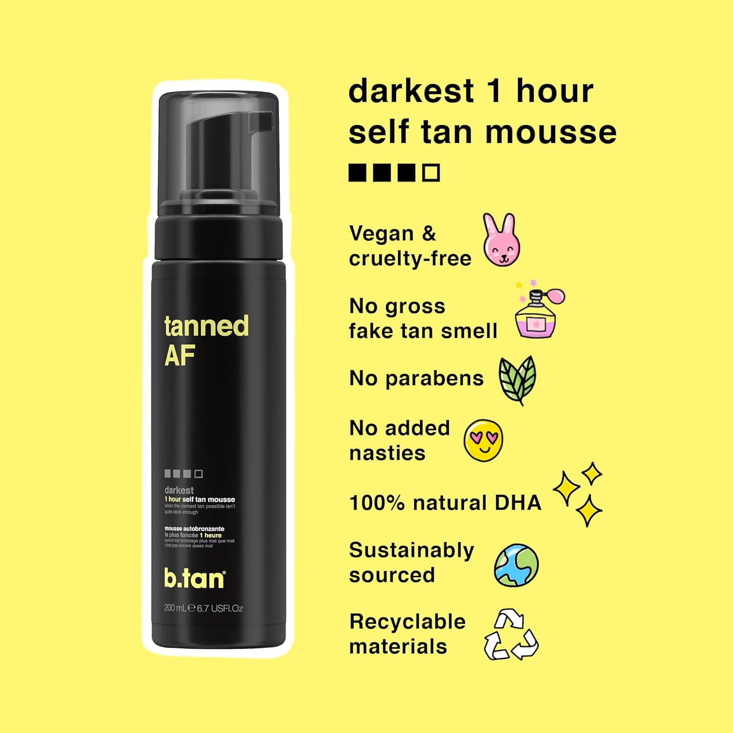 B.Tan Tanned Af Self Tan Mousse for Unisex 6.7 Oz Mousse image number 3