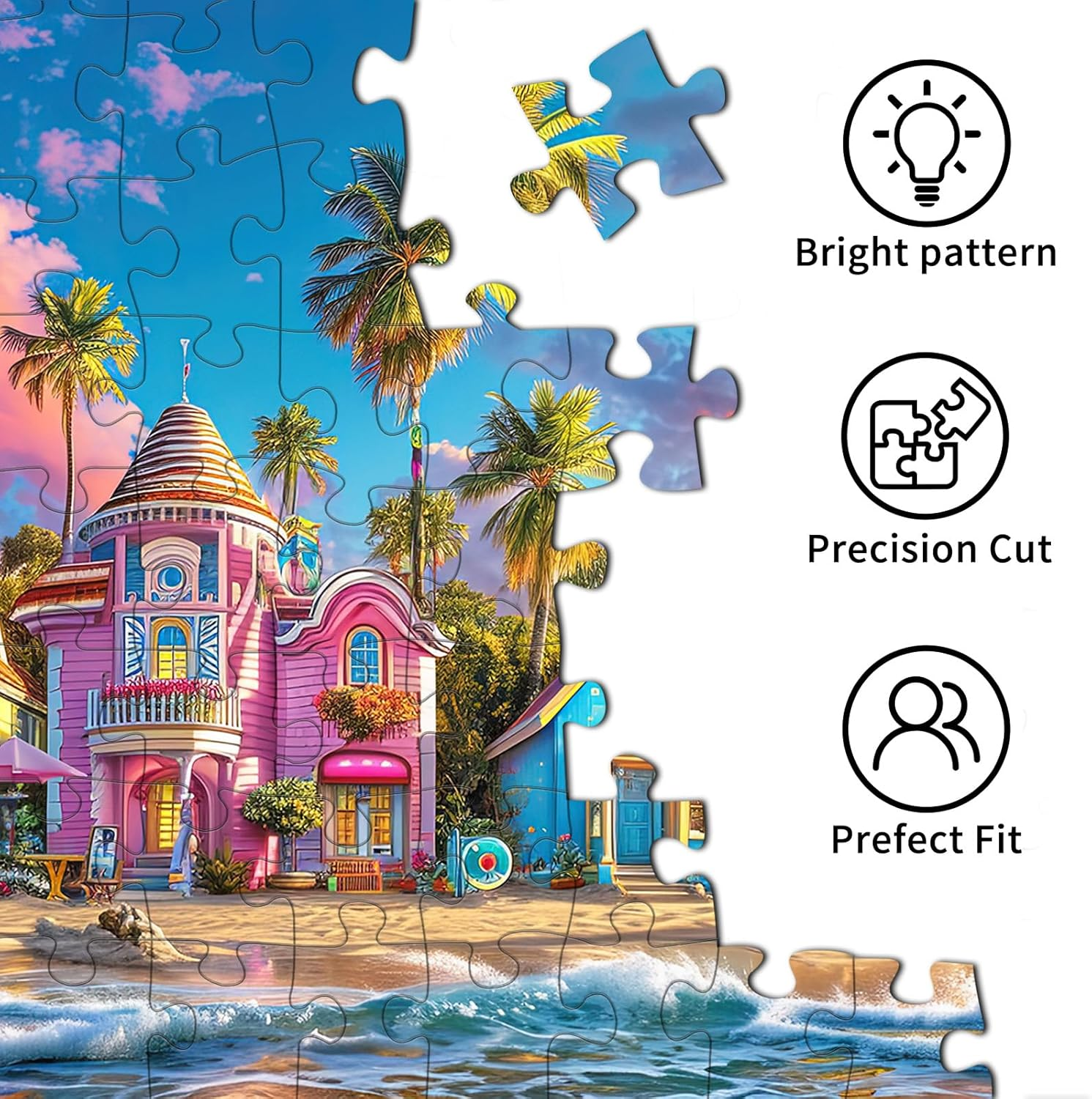 HUADADA Jigsaw Puzzles for Adults 1000 Pieces Jigsaw Puzzle for Adults Interesting Toys Brain Teaser Jigsaw Puzzles Birthday Graduation Gifts, Impossible Puzzle, Challenging Game - Colorful Harbour - Colorful Harbour image number 4