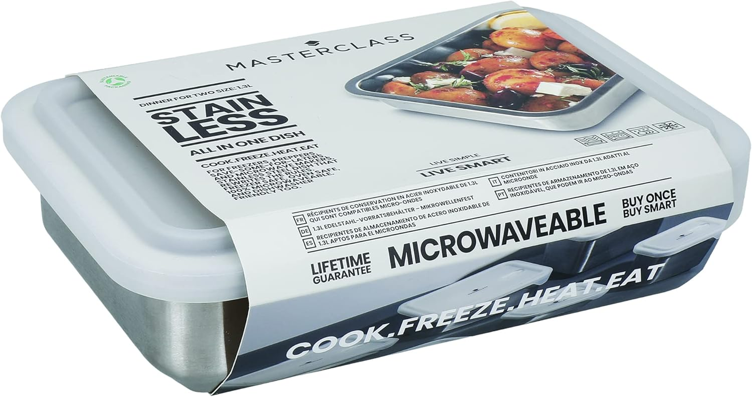 Masterclass All-In-One Stainless Steel Container with Lid, Suitable for Oven, Freezer and Microwave, 1.3 Volume image number 1