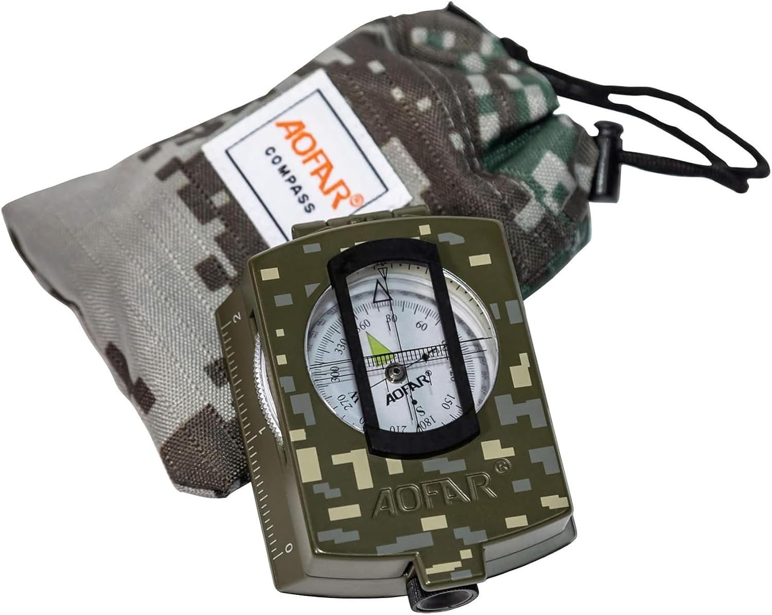 AOFAR Military Compass,Af-4580 Lensatic Sighting, Waterproof and Shakeproof with Map Measurer Distance Calculator, Pouch for Camping, Hiking image number 1