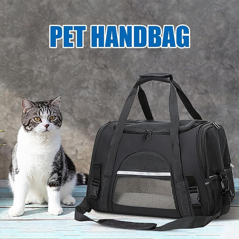 Pet Carrier Bag, Soft Sided Portable Handbag with Breathable Mesh Window, Removable Pet Pad and Locking Safety Zippers for Small Dogs, Cats and Small Animals, Black image number 2