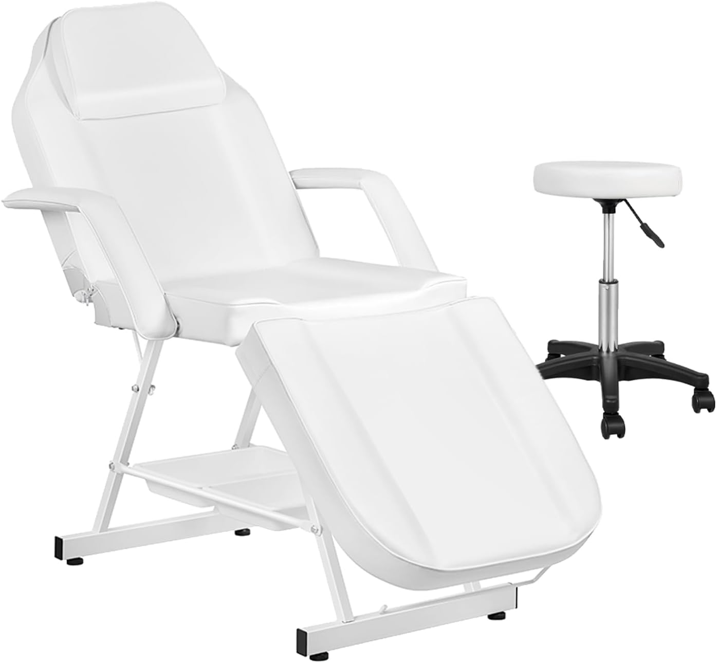 Versatile Multi-Functional Beauty Bed: MAX 185CM Portable 3 Folding Massage Table with Chair for Salon and Home Therapy Sessions (White) - Brown image number 6