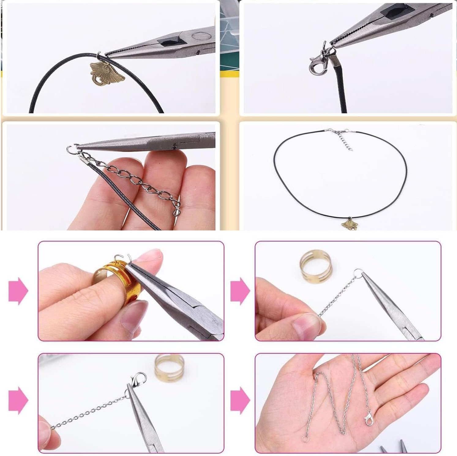 Paifeancodill Ribbon Bracelet with Pliers Tool Assortment Kit, Bookmark Pinch Crimp Ends Lobster Clasps with Jump Rings and Chain Extenders, Ribbon Clamps Ends with Pliers Set for Jewelry Making(771) image number 5