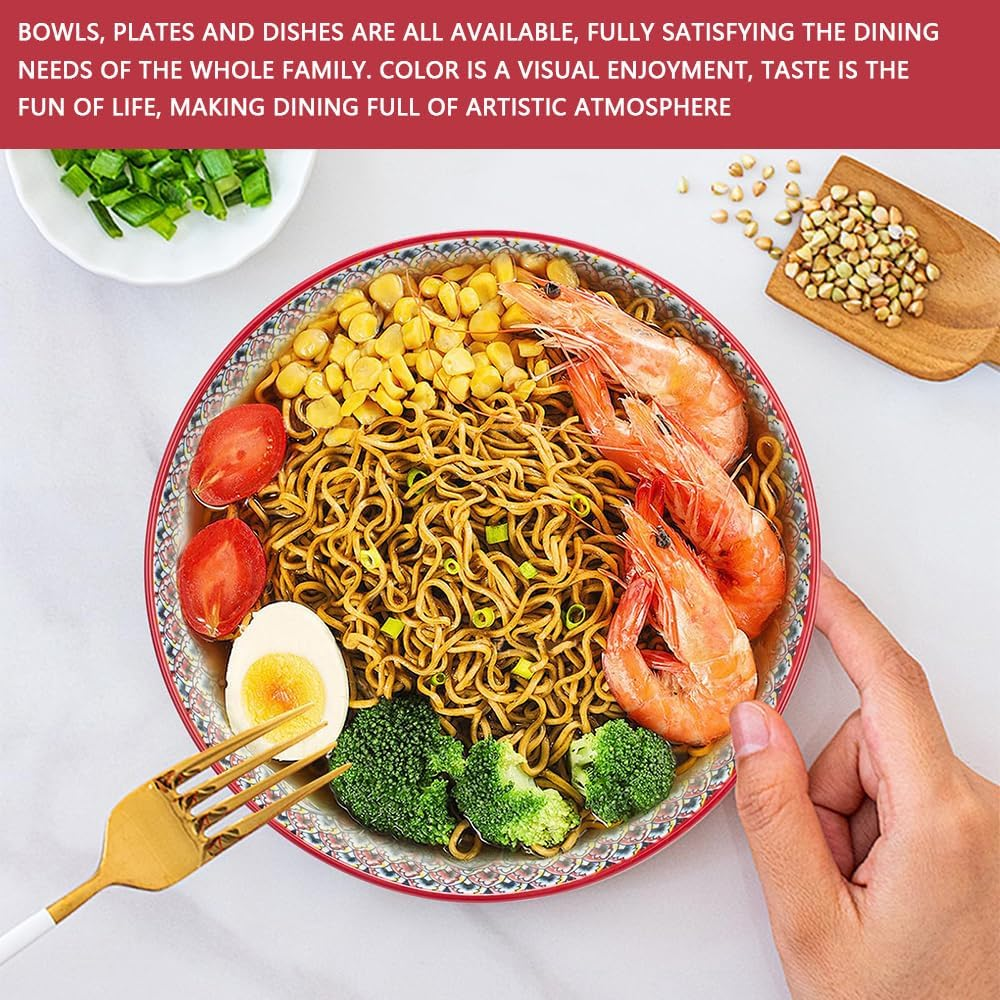 HYAVIA 10-Inch Red Porcelain Bowls &ndash; Microwave & Dishwasher Safe Cereal, Soup, and Salad Bowls for Ramen, Pasta, Dessert, Giftable Kitchen Dishware image number 5