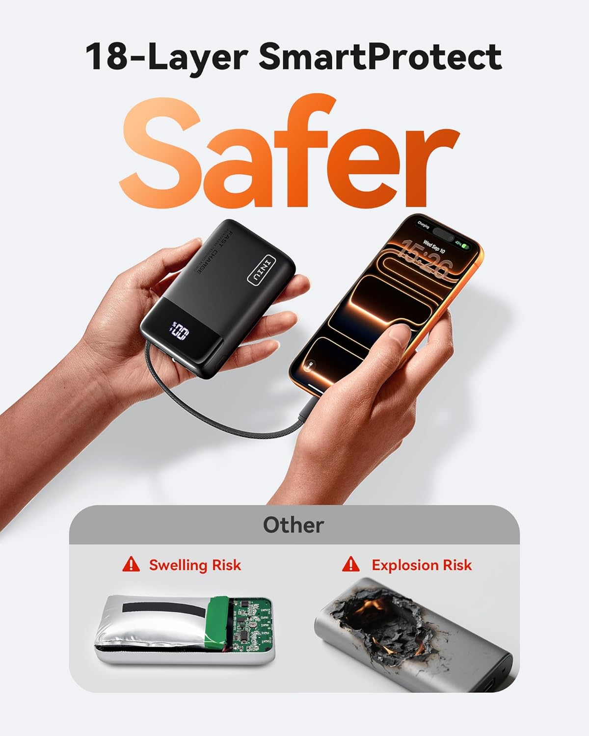 INIU Power Bank, 20000Mah 45W Portable Charger with Built in Cables, Fast Charge 3 at Once, USB C in & Out Battery Pack Fast Charging, PD 3.0+QC 4.0 Compatible with Iphone 16 15 14 13 Etc. image number 2