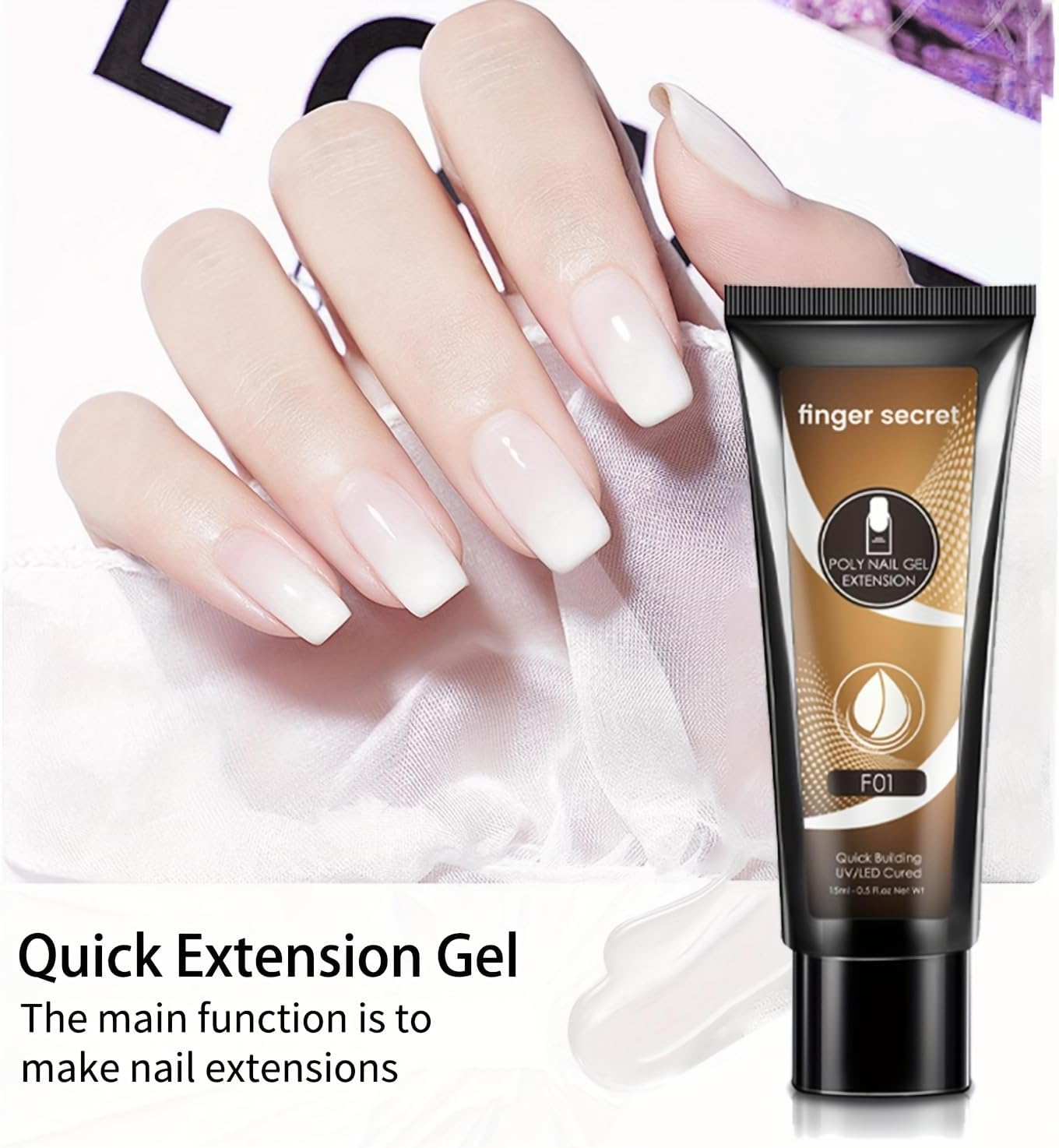 Finger Secret Poly Extension Gel Nail Kit - Professional Nail Gel Set 8 Colors with Slip Solution and Lamp Nail Art Design Beginner,All-In-One French Kit,Nail Thickening Solution image number 1