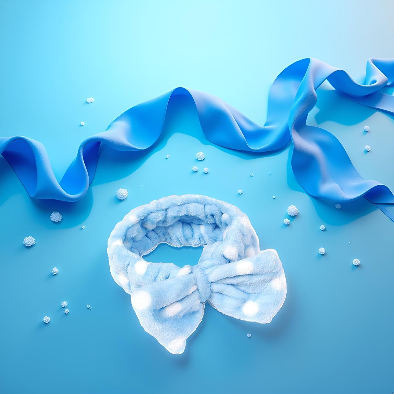 1Pc Blue Face Wash Hairband Women Bow Makeup Cosmetic Elastic Headband New Released Reliabl，Hair Care image number 3