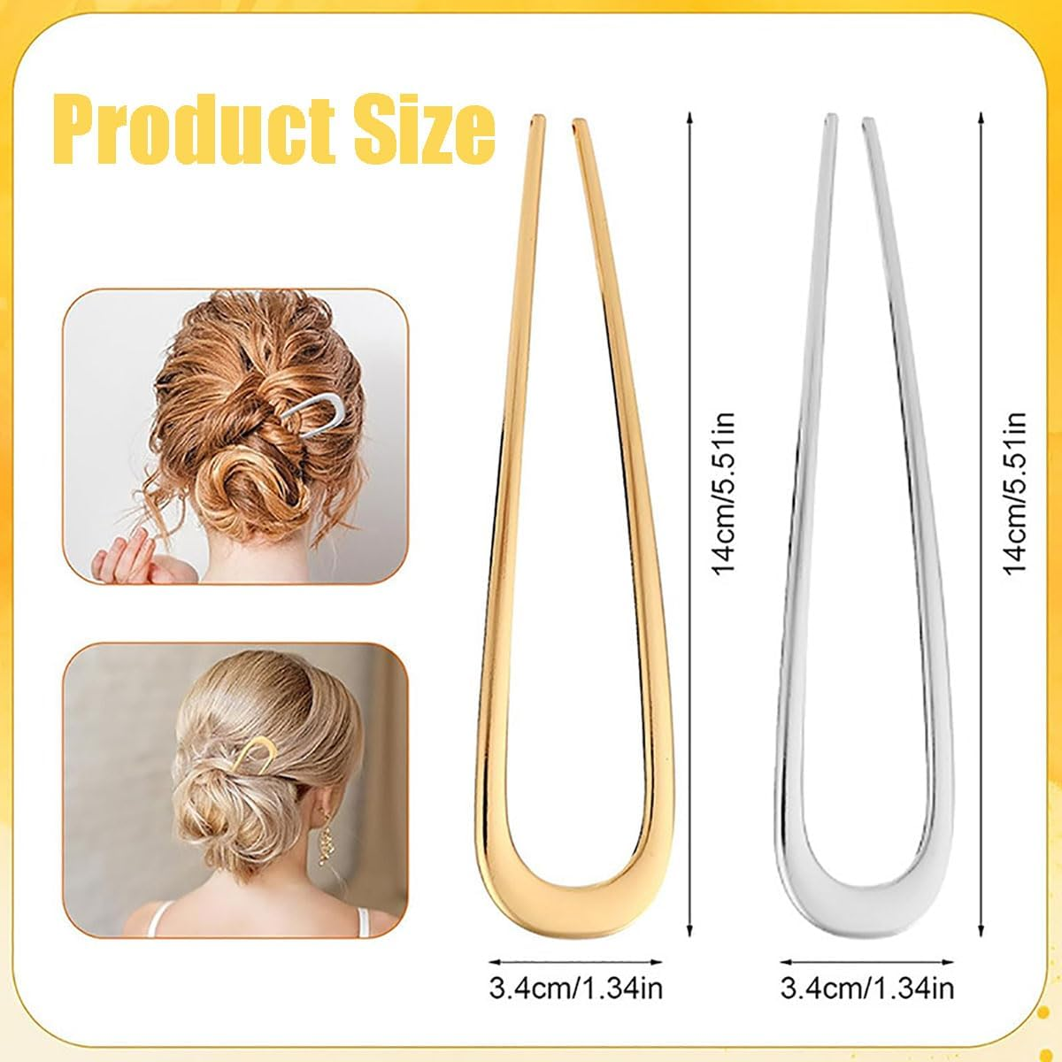 French Hairpin, 2 Pieces Metal Hair Pins, U-Shaped Hair Pins, Large French Hair Pins, Twist Hair Pin & Hair Forks for Women and Girls, Vintage Hair Accessories for All Hair Types image number 6