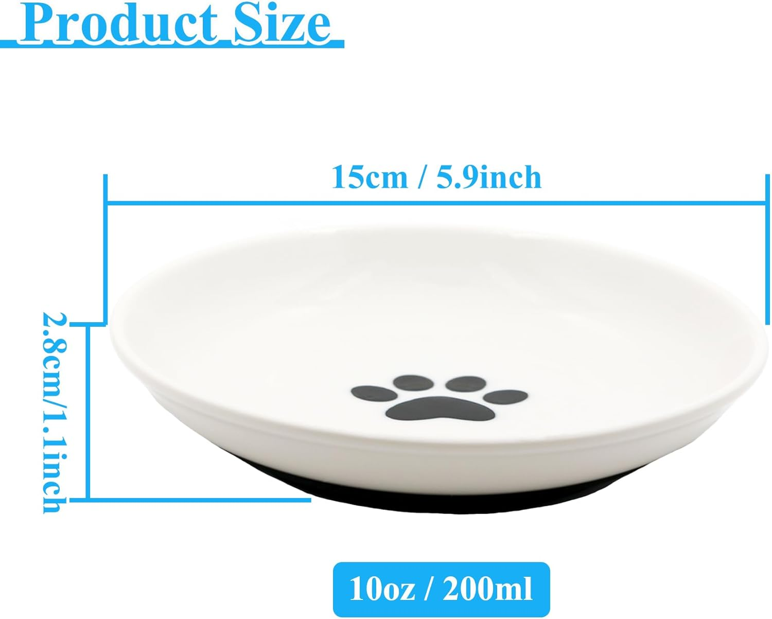 Cat Bowl, Flat Ceramic, Feeding Bowl Cat with Non-Slip Silicone Base, Raised Cat Food Bowl, Water Bowl for Kittens (Cat Paw Pattern) image number 3
