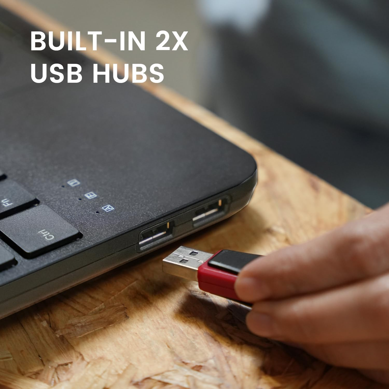 Perixx PERIBOARD-538 US, Wired Compact USB Keyboard with Trackball - X Type Scissor Keys - 15.63X7.8X1.46 Inches (397X198X37Mm) - Build-In 2 USB Hubs and Number Pad - Black image number 6