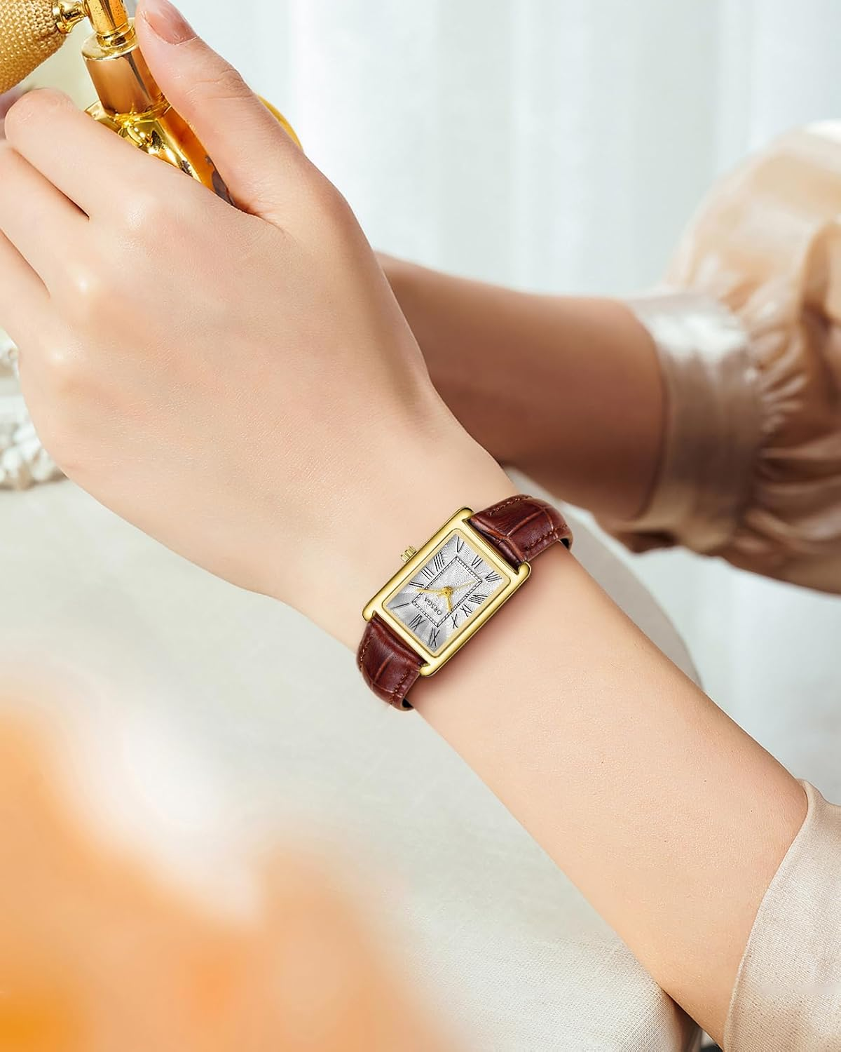 CIVO Ladies Watches for Women Leather: Waterproof Square Face Analog Quartz Wrist Watch Vintage Fashion Elegant Watch image number 5