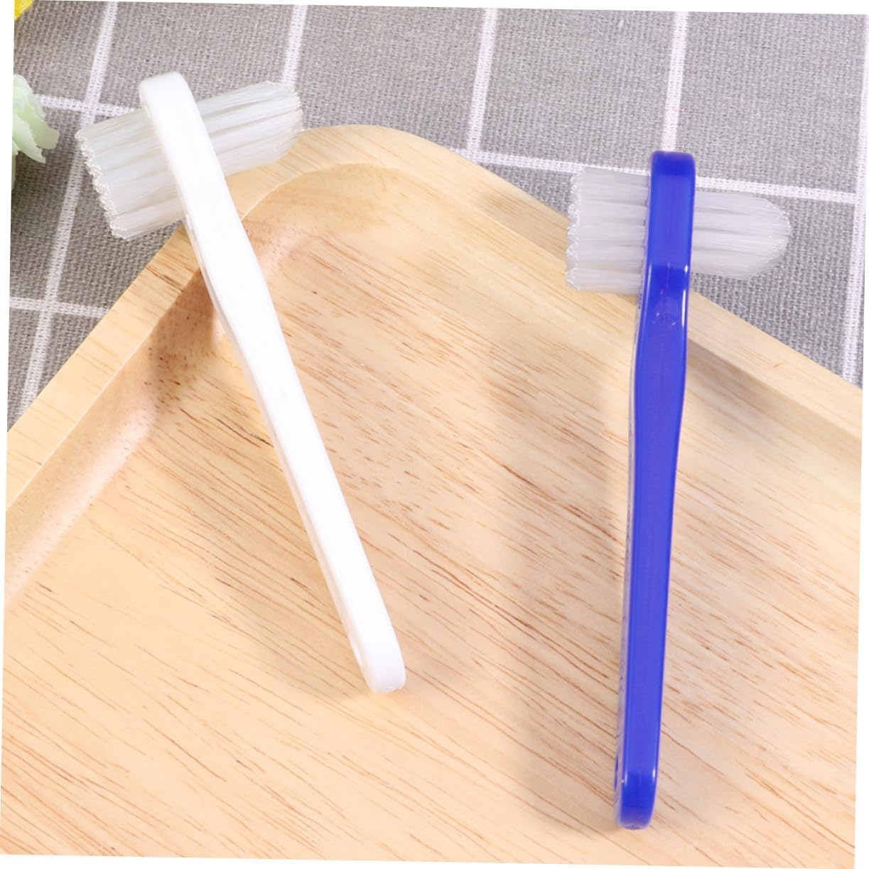 WOFASHPURET 4Pcs Double-Sided Denture Brush with Firm Nylon Bristles for False Teeth Cleaning Non-Slip Handle Portable Includes White and Blue Brushes for Reach Areas and Stain Removal image number 6