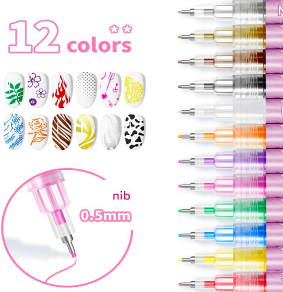 Symphonyof 12 Colors Nail Art Pens Set, 2025 New DIY Nail Art Markers for Gel Nails, Nail Polish Pens Quick Dry Nail Art Tools (2Pcs) - 1Pcs image number 5