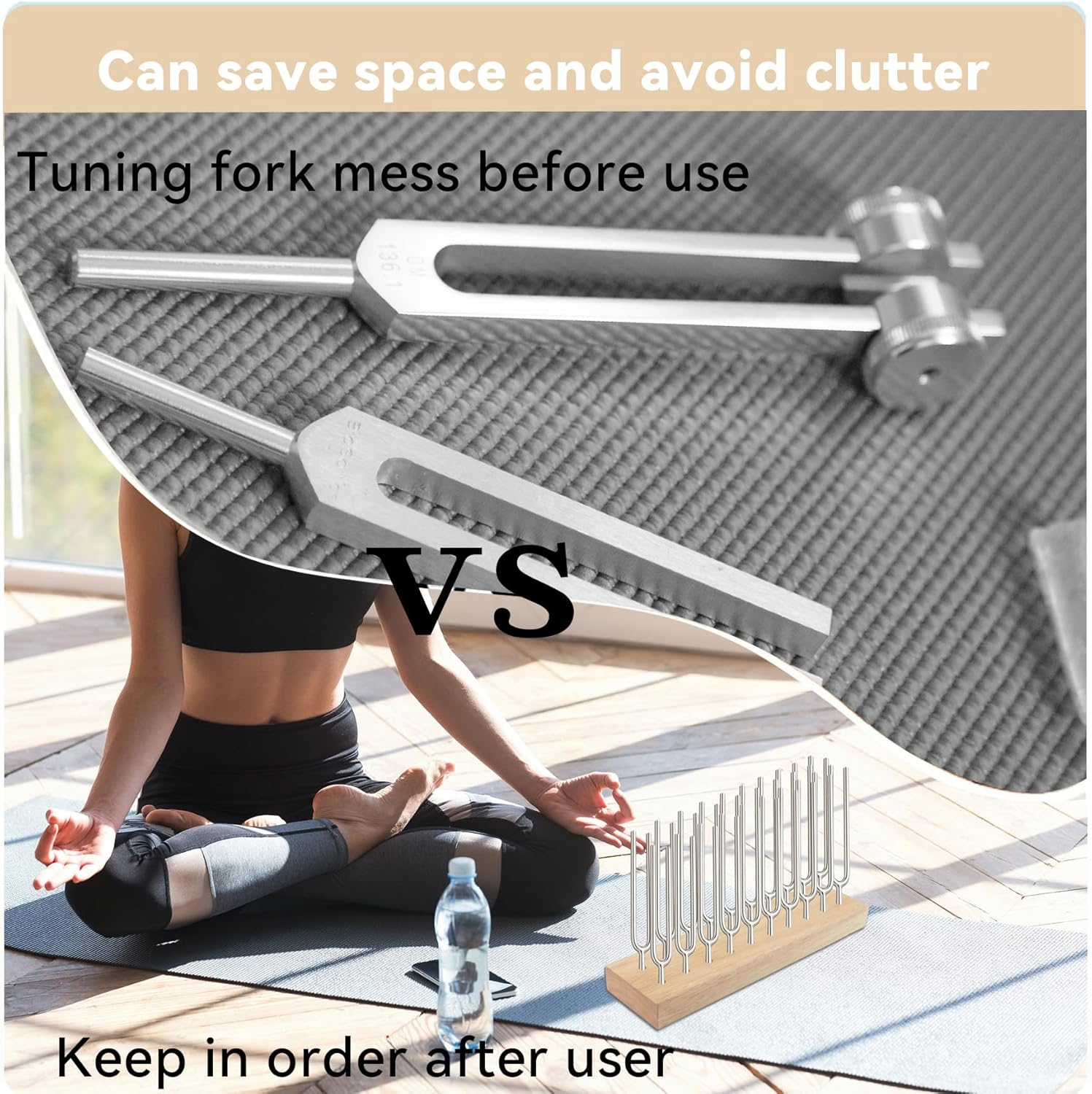 Klmnop Tuning Fork Holder, Wooden Tuning Fork Storage Rack Holds up to 20 Tuning Forks for Convenient Storage(Fork Not Include)