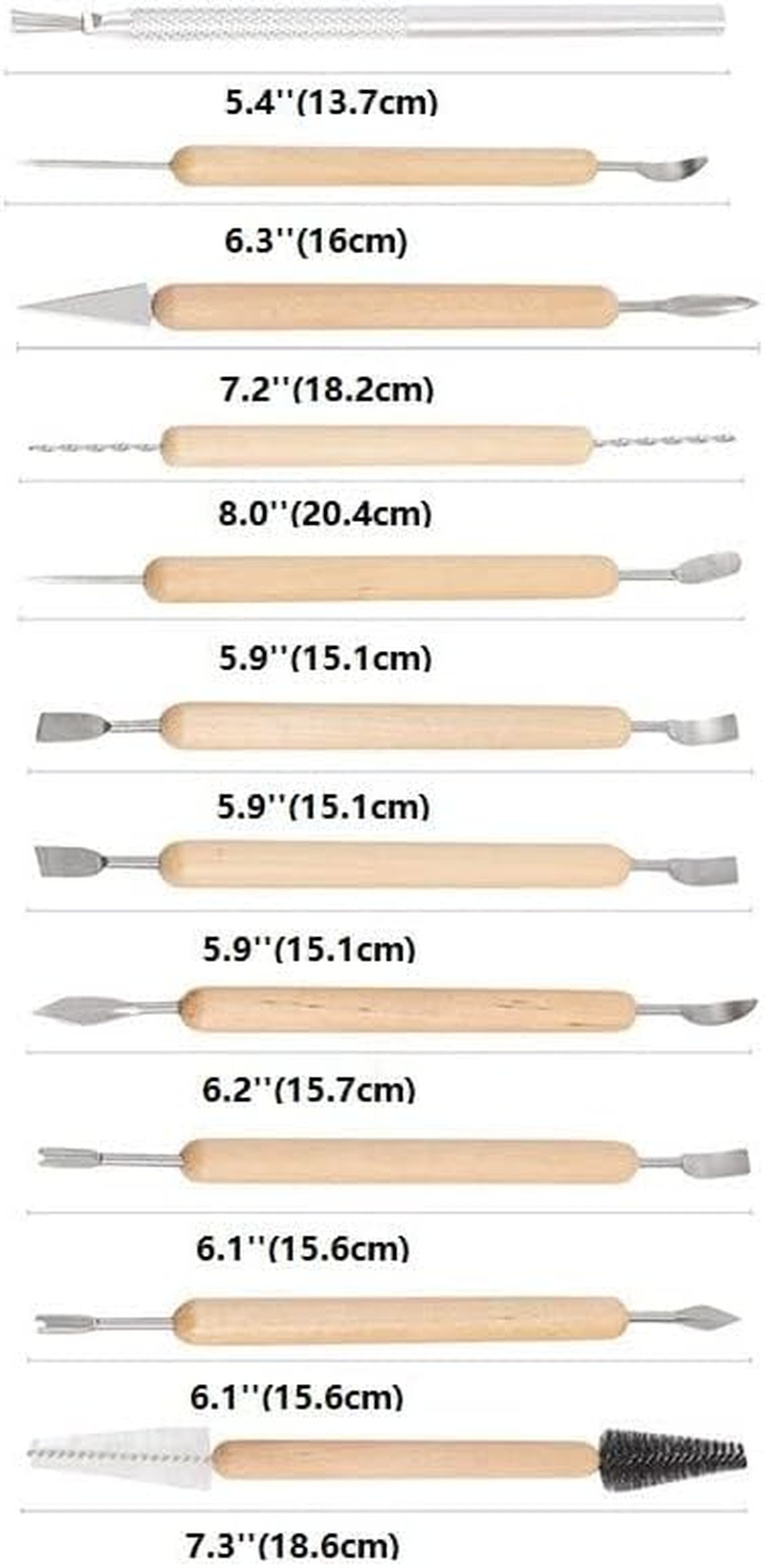 QYINXIU Pottery Clay Sculpting Modeling Tool Set,11-Piece Wooden Handle Clay Pottery Sculpting and Cleaning Tool Set, Double-Sided Clay Carving Tools