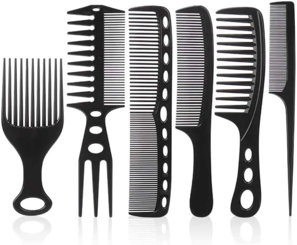 6 Elite HAIR COMB Set -Detangling COMB, TEASING Comb, Afro COMB, Fine Tooth, Wide Tooth COMB Afro 3A to 4C, Straight, Curly, Frizzy or Kinky Hair, Wet or Dry (6PC Styling Set) image number 1