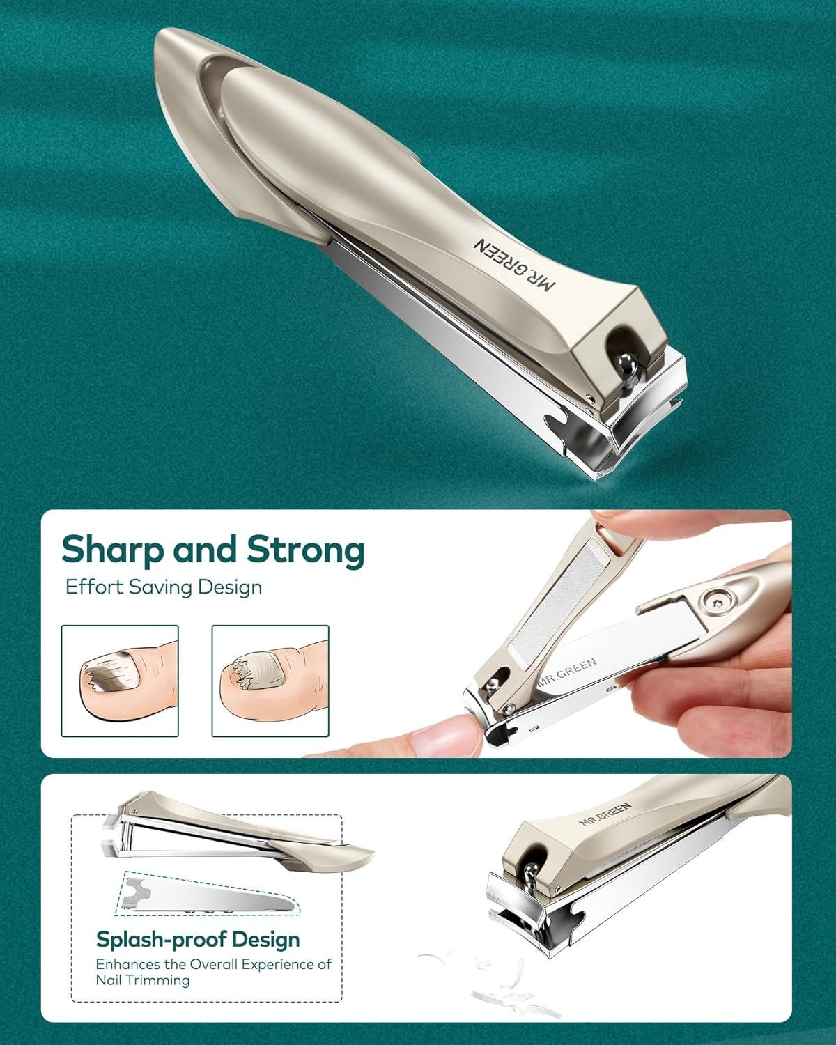 MR.GREEN Upgraded Manicure Set, German Stainless Nail Clippers Set W/Anti Splash Cather, Seiko Quality Fingernail& Toenail Clipper, Professional Nail Care Kit with Exquisite Leather Case for Men&Women image number 2