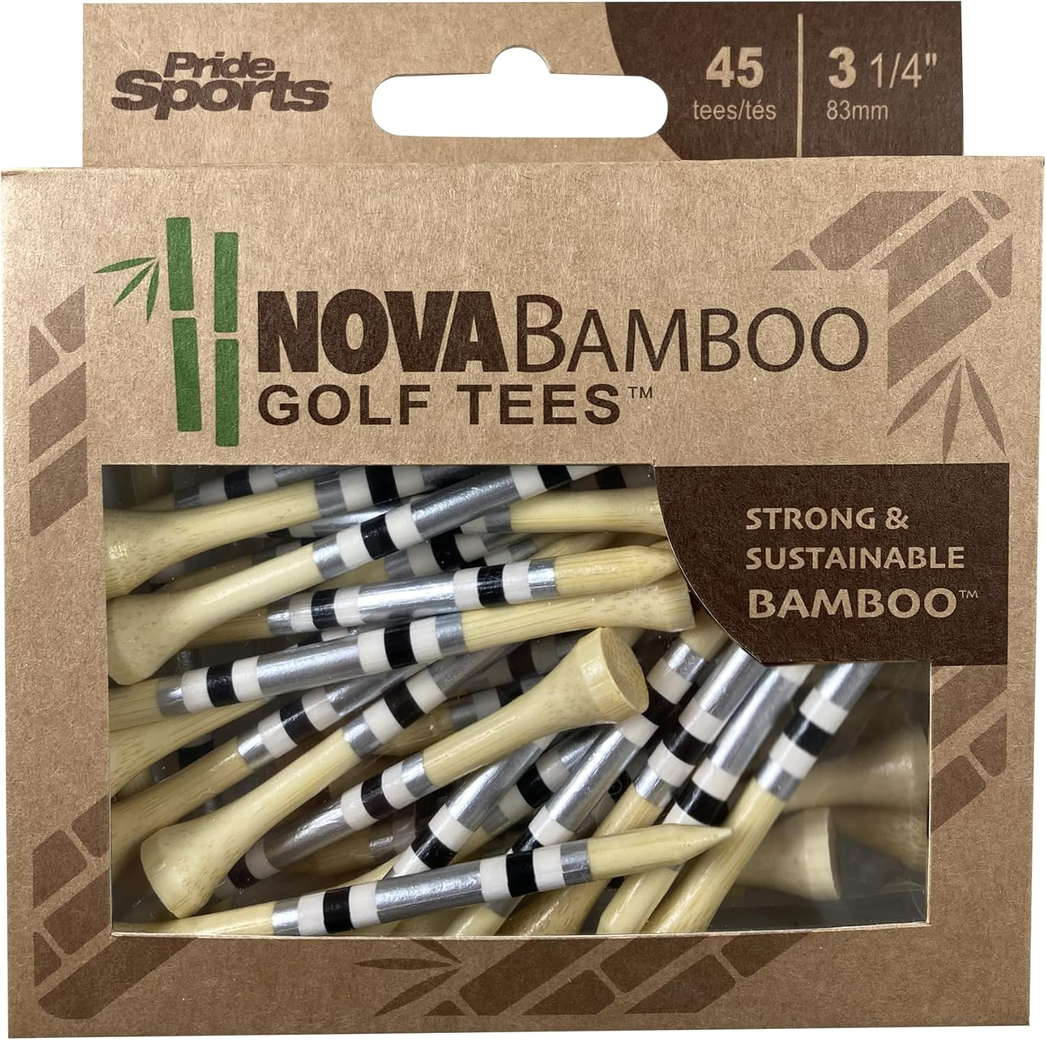 Pride Sports Nova Bamboo Golf Tees, Silver/White/Blue, 3.25 Inch (45 Pieces) image number 3