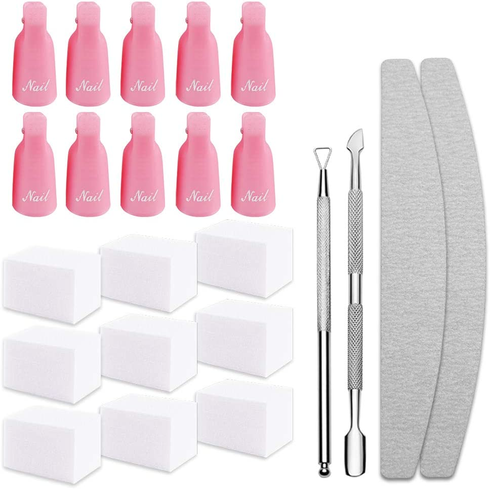 Nail Polish Remover Kit,Sonku Stainless Steel Triangle Cuticle Scraper and Double Head Pusher with 2 Pcs Grey Nail Files 10 Pcs Pink Nail Clips 600 Pcs Nail Wipe Cotton Pads image number 1