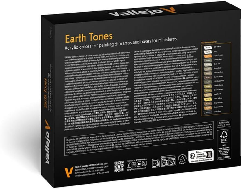 Vallejo Premium Colour Basic Opaque 16 Colour Set, Earthtone Colors Paint Set 17Ml image number 1