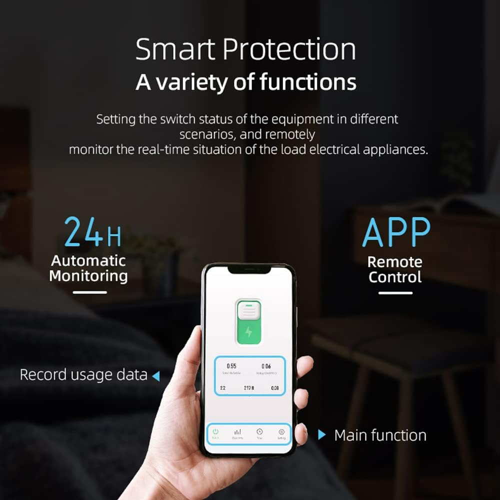 Tuya Wifi Intelligent Circuit Breaker Wireless Remotes Control Switch Mobilephone APP Remotes Viewing Intelligent Home Circuit Breaker Timing Countdown Loop Timing Modes with Metering Compatible With
