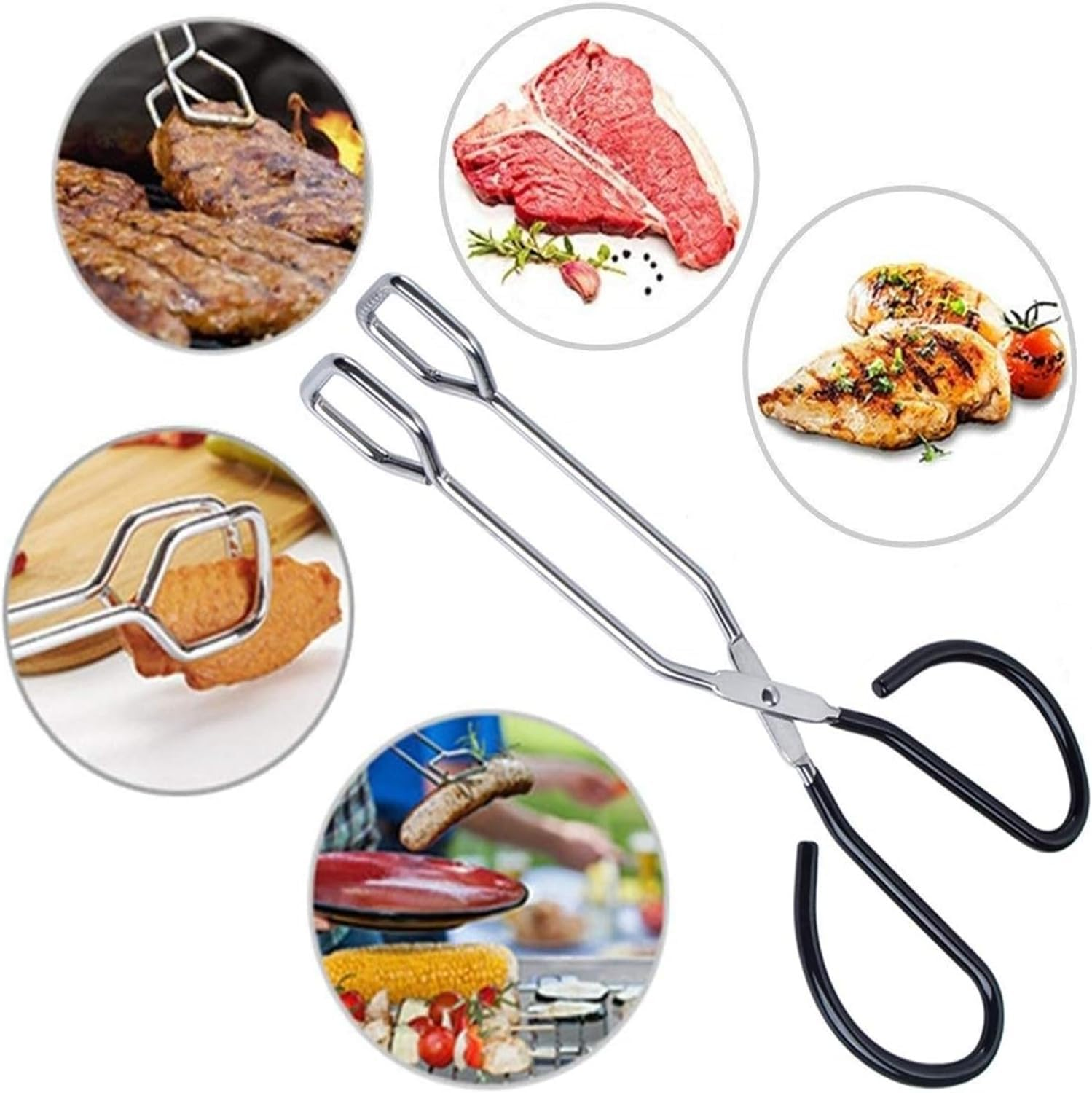 3 Pack Stainless Steel Scissor Tongs Cooking Scissor Tongs Kitchen Baking Bread Food Tong Barbecue Grilling Tongs Tool for Flipping Food image number 4