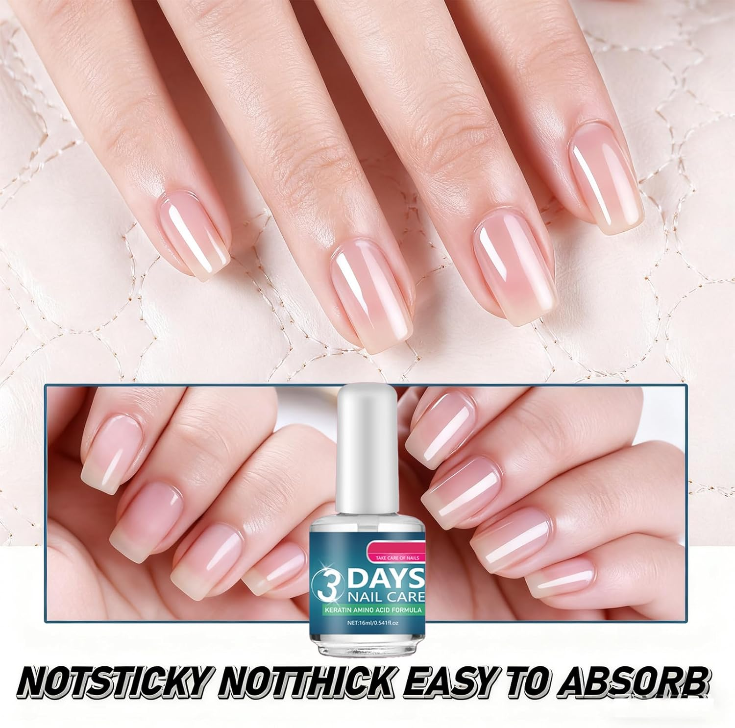 3 Days Nail Care,Keratin Amino Acid Formula Nail Strengthener for Weak & Damaged Nails,16Ml Growth Serum & Clear Polish Treatment Promotes Strength and Flexibility (2PCS) - 2Pcs image number 1