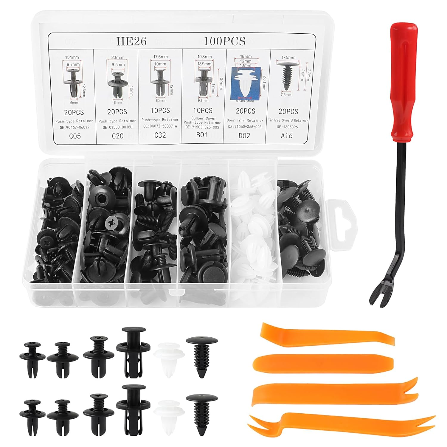 ZTOWOTO 100PCS Universal Car Retainer Clips Kit, 6-9.8MM Car Trim Clips Nylon Fasteners with Removal Tool, Push Rivets Retainer Expansion Screws Suitable for Cars/Trucks/Door Trim Pane/Bumper/Fender image number 2