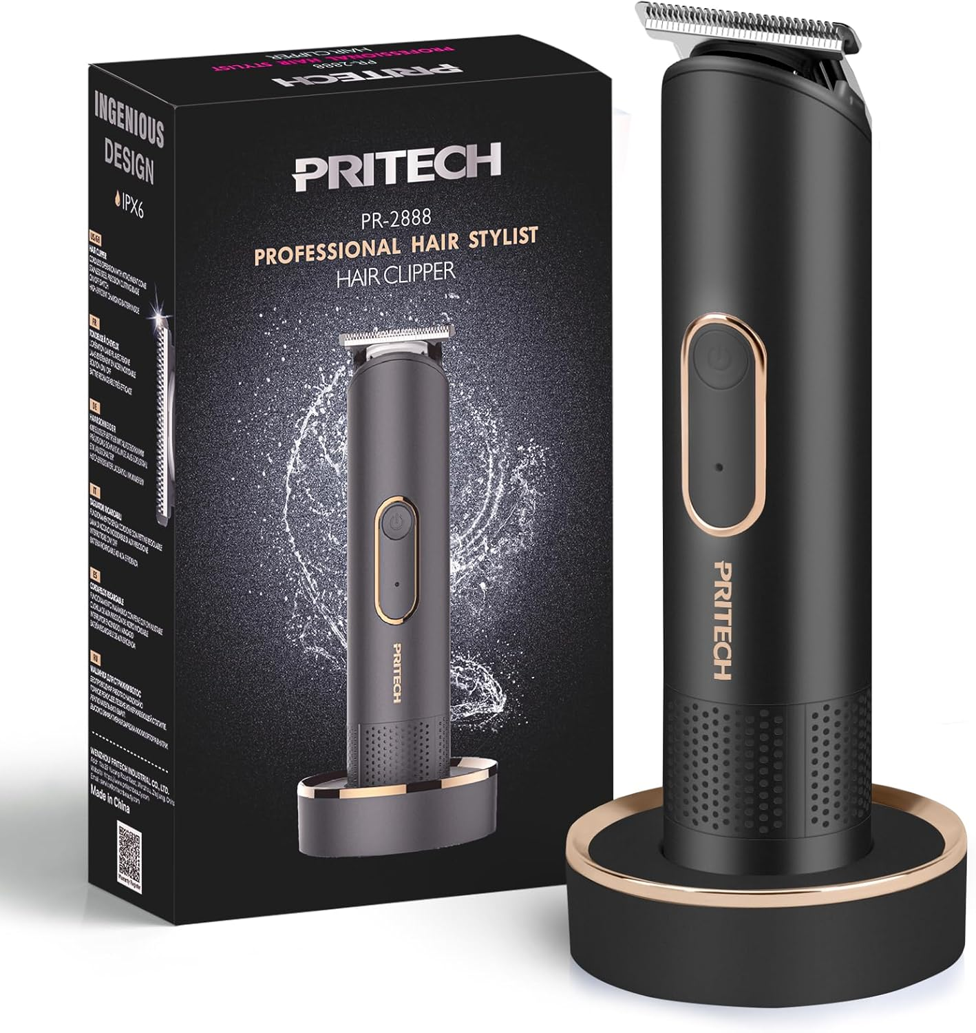 PRITECH Hair Trimmer for Women, Waterproof Bikini Trimmer for Wet & Dry Use, Rechargeable Pubic Hair Trimmer, Electric Razor & Shaver with Standing Recharge Dock, Aurora Gray