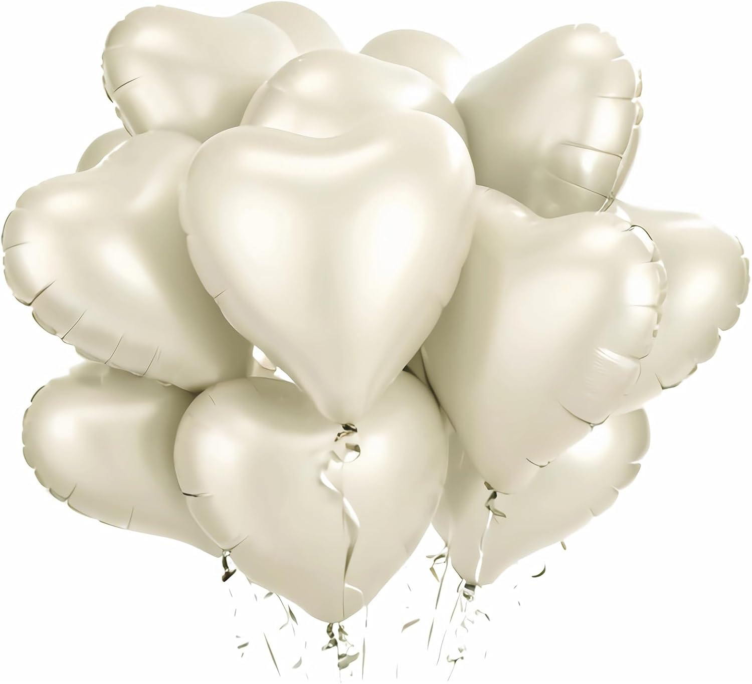 Beige and Cream Heart Balloons, 18Inch 12PCS Cream Beige Heart Shape Balloons, Nude Neutral Foil Love Balloons for Valentine'S Day Decorations for Engagement Baby Shower Wedding