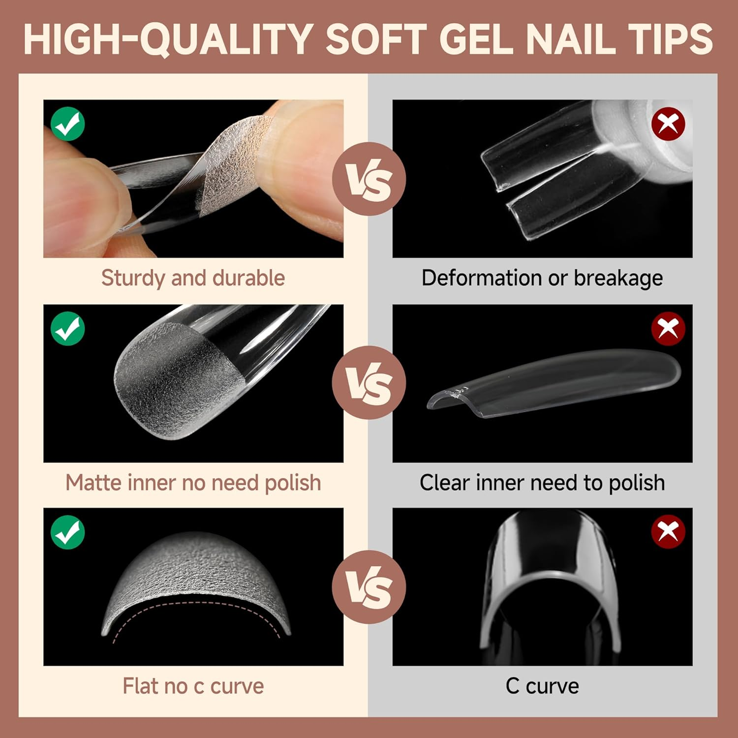UNA GELLA Medium Coffin Nails Tips 504Pcs - Gel Nail Tips Coffin Acrylic Full Cover Pre-Buff Soft Gel Nail Tips Half Matte False Nails for Nail Extension Home DIY Salon 12 Sizes