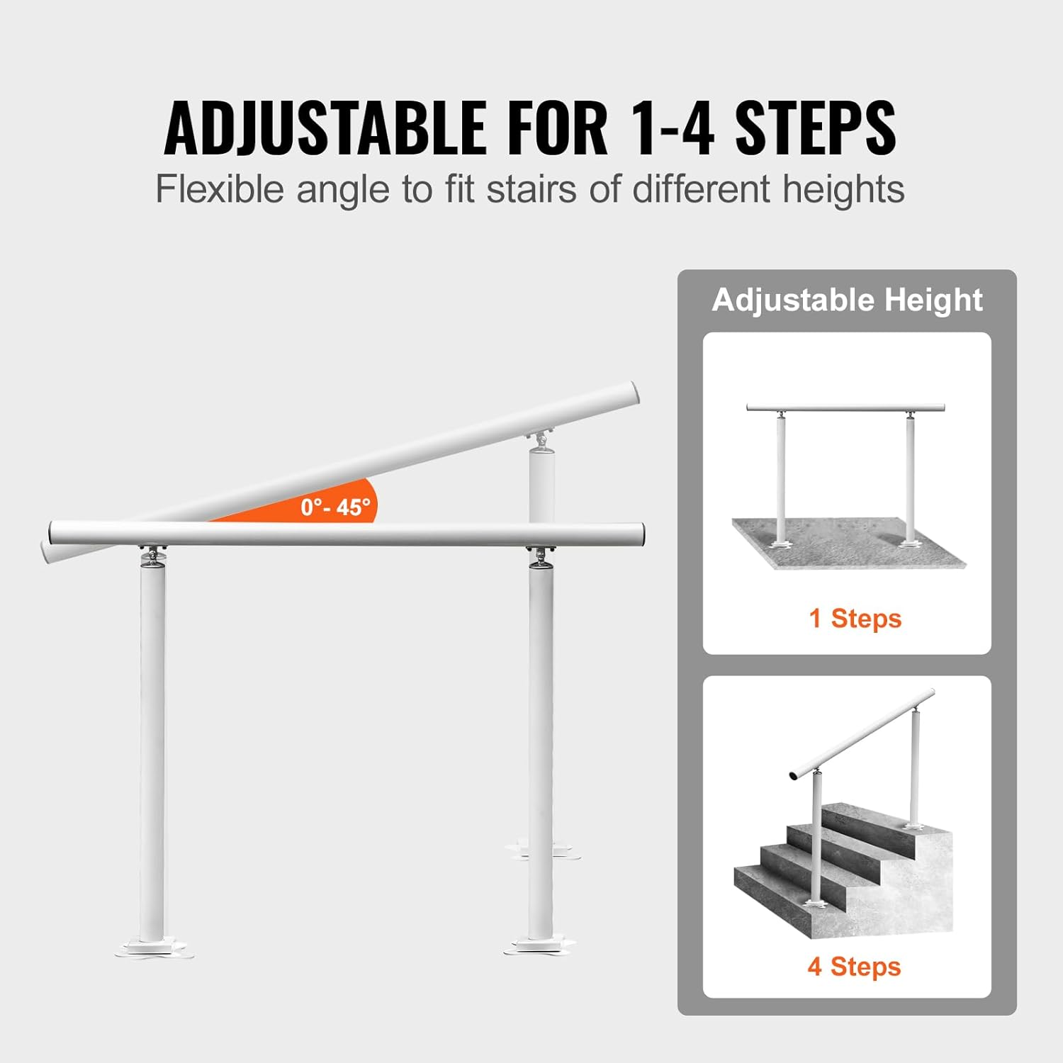 Vevor Outdoor Stair Railing Kit, 4 FT Handrails 45295 Steps, Adjustable Angle White Aluminum Stair Hand Rail for the Elderly, Handrails for Outdoor Steps - Amazon.Com image number 2