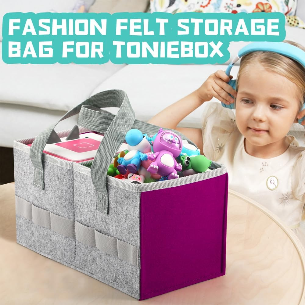 Carrying Case for Toniebox Starter Set and Tonies Figurines, Travel Felt Cloth Musical Toy Folding Bag for Toniebox Accessories (Purple) image number 2
