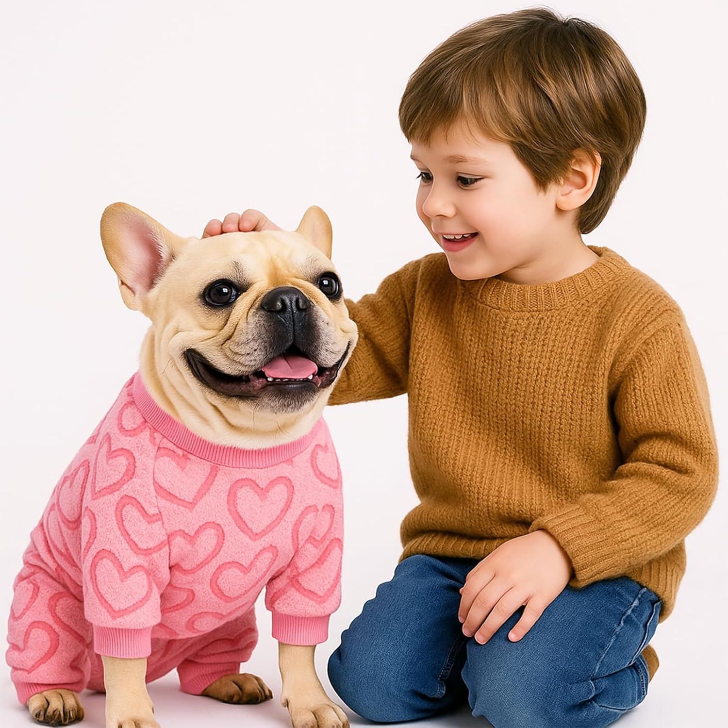 Yoolhamy Dog Pajamas for Small Dogs Cats Fleece Sweater Heart Onesie Clothes Soft Pink Pajamas Romper Four Legged Dog Sleepwear for Puppy Chihuahua Yorkie (Pink Heart, XXL image number 1