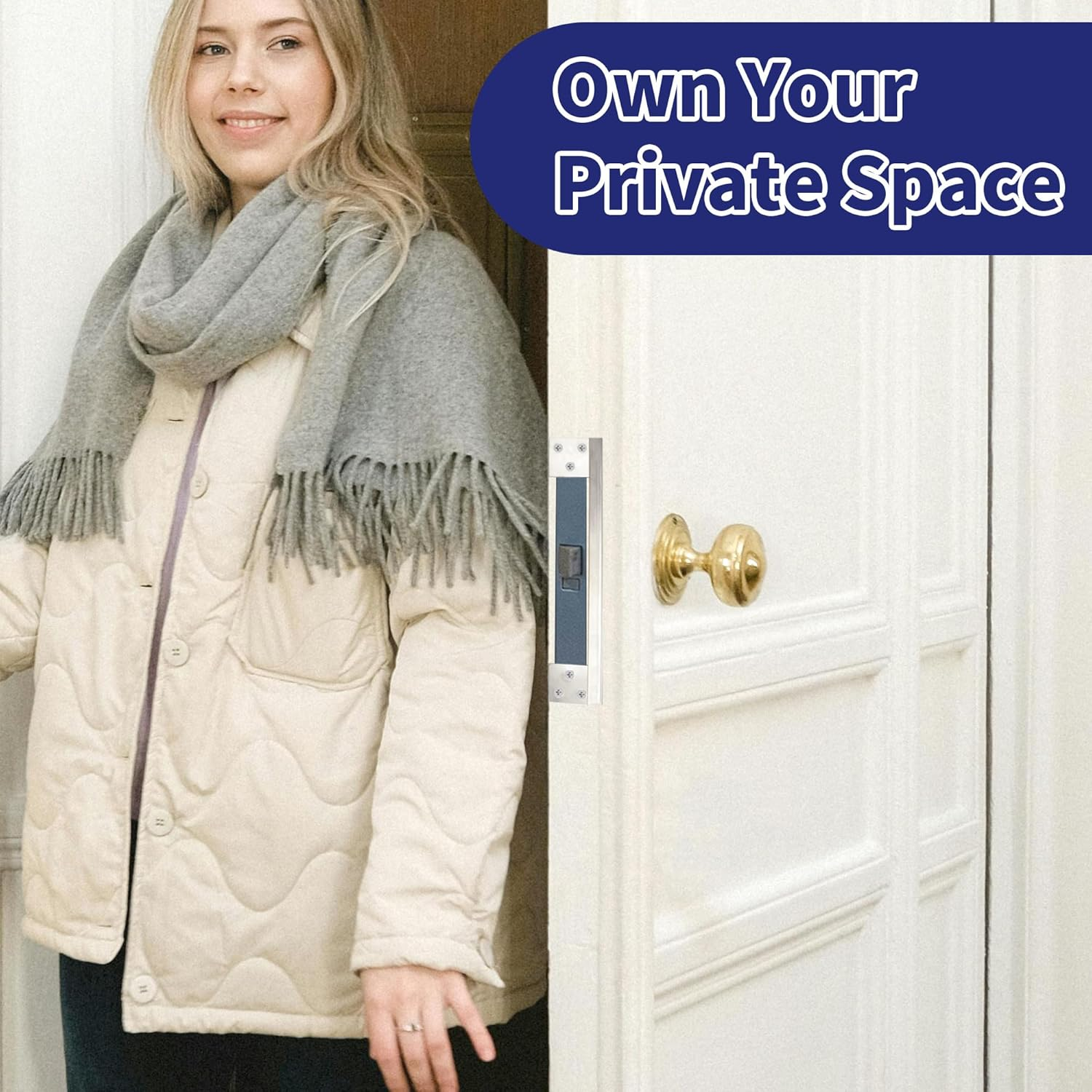 Door Latch Guard Plate, 7" L-Shaped Door Reinforcement Plate, Stainless Steels Outswing Door Security Latch Protector, Door Lock Cover to Block Access to Door Lock Deadbolt (1 Pcs，Silver)