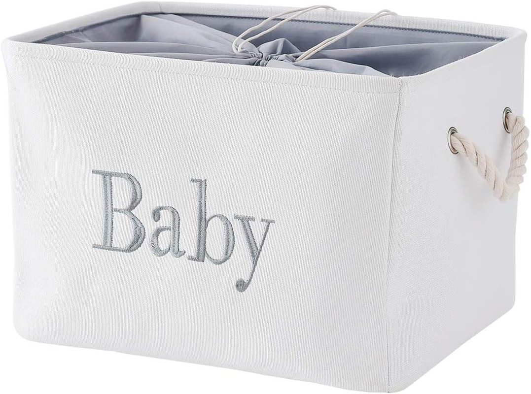 Inough Baby Gift Baskets Empty Large Storage Container Fabric Toys Basket, Elephant Toy Box with Drawstring Closure for Wipes and Diapers, Nursery Organizers Kidsroom Room, Grey Furry Elephant