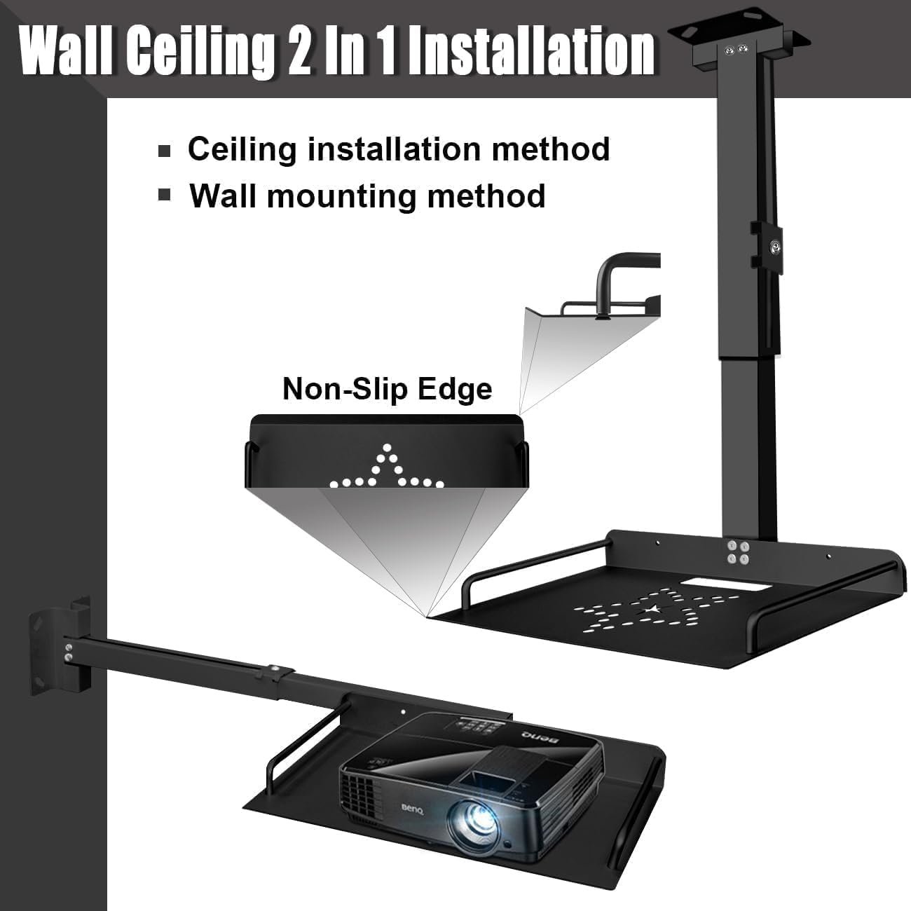 2-Be-Best Projector Mount Universal Ceiling Mount with Tray, 11.8IN-20.5IN / 30CM-52CM Height Adjustable Projector Ceiling Mount Extending Projector Shelf Ceiling Tray Mount Black Upgraded image number 3