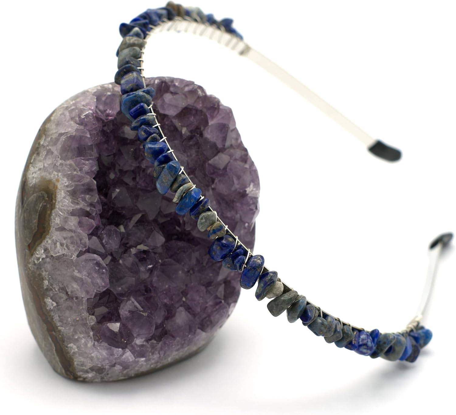 Miracles Min&eacute;raux Natural Stone Lapis Lazuli Silver Chip Headband Alice Band image number 3