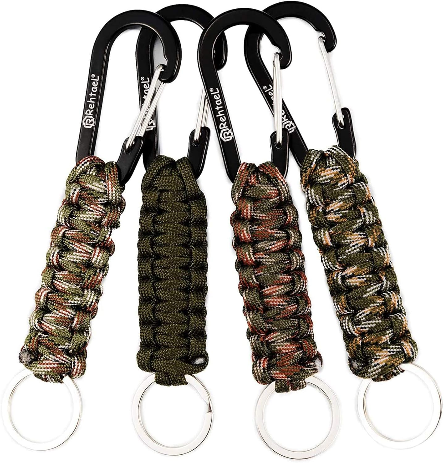 REHTAEL [4-Pack] Professional Paracord Keychain with Carabiner, Military Braided Survival Paracord Lanyard for Keys/Knife/Flashlight for Outdoor Camping/Hiking
