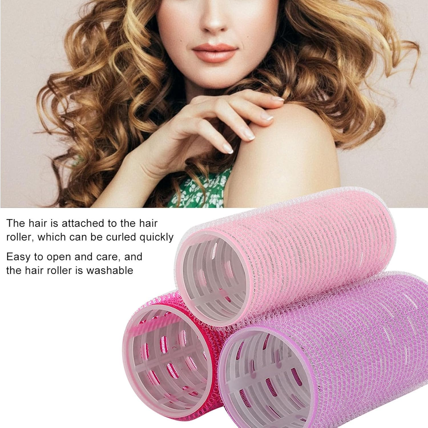 Lvifloae 3 Pieces Hair Rollers Set Self Adhesive Hair Rollers Portable Handle Styling Curlers Hairdressing Tool for Blowout Look Long Medium Short Thick image number 5