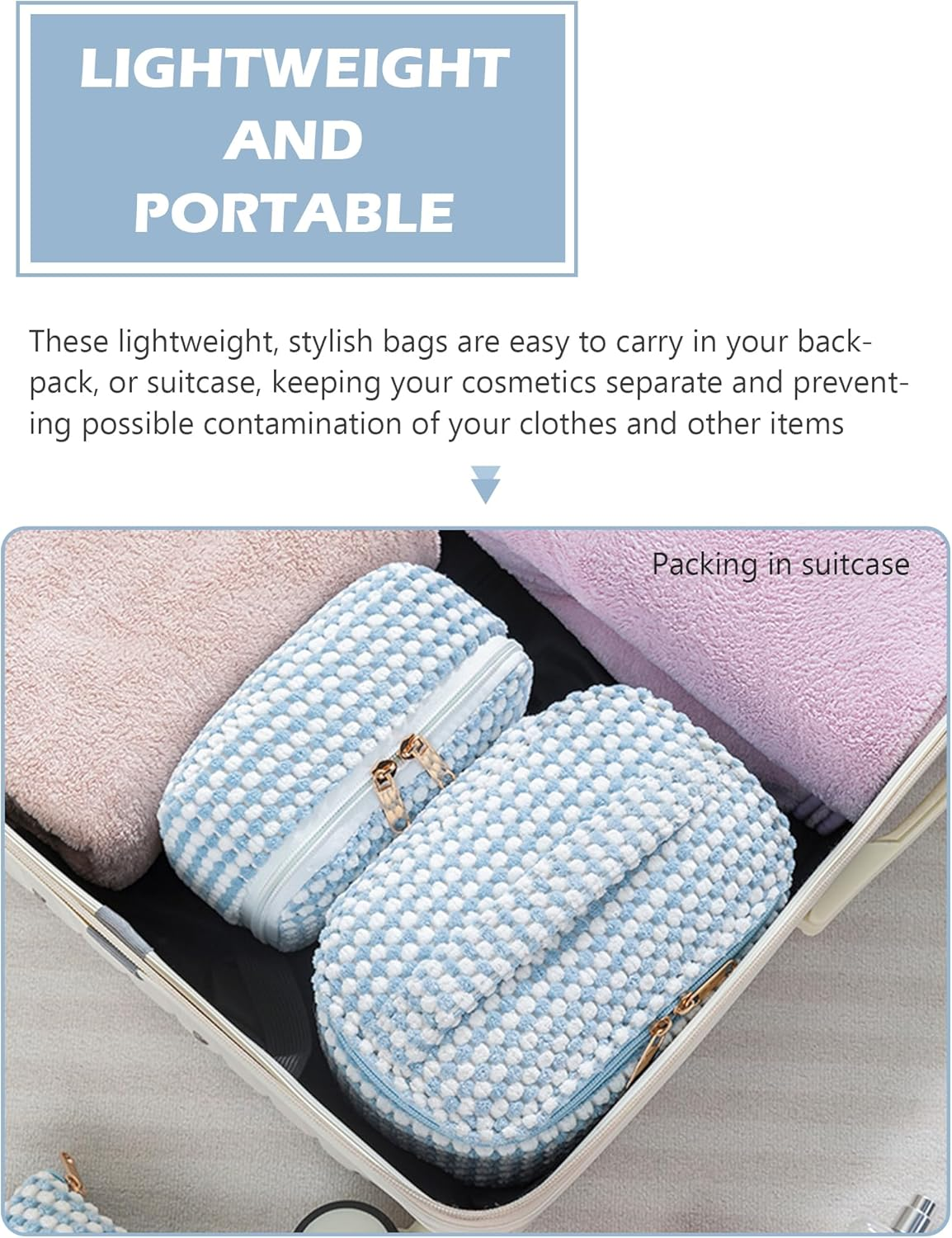 Makeup Bag Corduroy Cosmetic Bag,Cute Makeup Pouch,Travel Toiletry Make up Brush Storage Bag,Travel Essenitial for Women,Portable Makeup Bag - 4 Pcs-Pink 01 image number 6